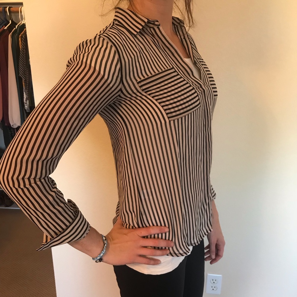 LOFT Black & Creme Striped Button Up